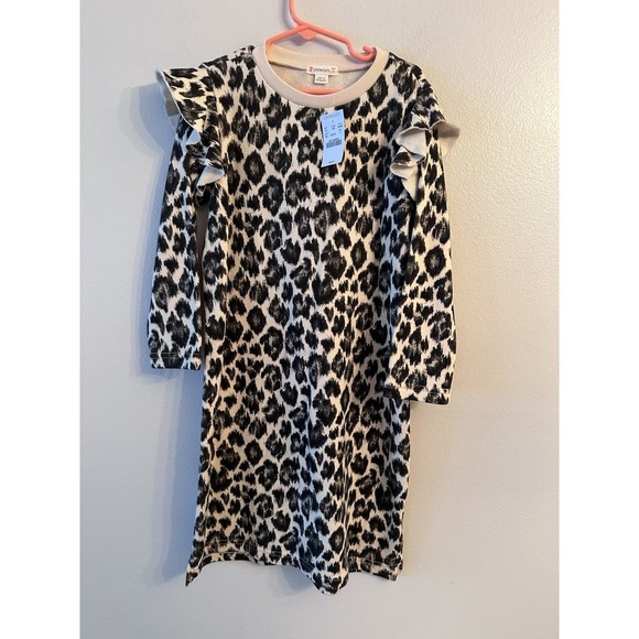 Crewcuts Other - Crewcuts NWT Dress Girls 8 Animal Print Leopard Ruffle Long Sleeve Cotton Blend